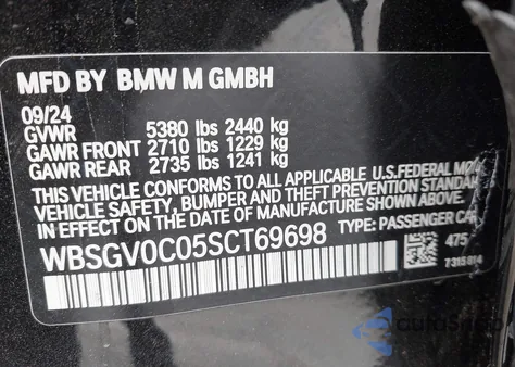 2025 BMW M8 Gran Coupe Competition z USA, uszkodzony, nr VIN WBSGV0C05SCT69698